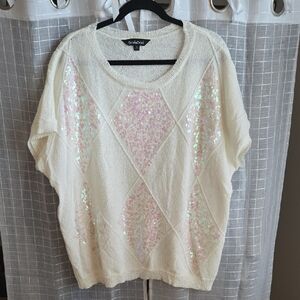 DAVI & DANI Cream Sequin Women's Sweatshirt